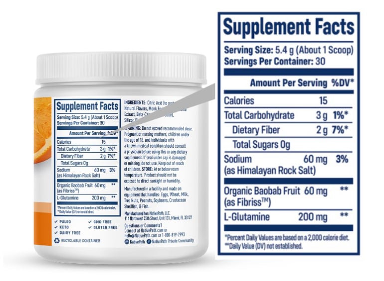 Native Fiber Baobab Powder Ingredients